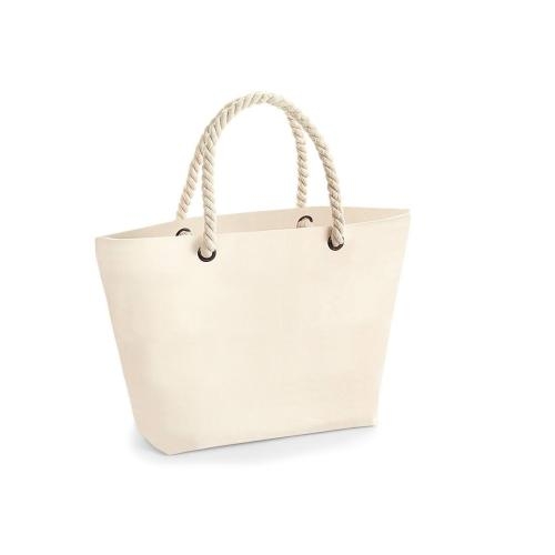 Canvas strandtas met streepdessin naturel,one size