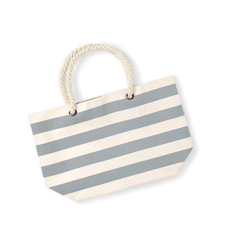 Canvas strandtas met streepdessin naturel/grijs,one size