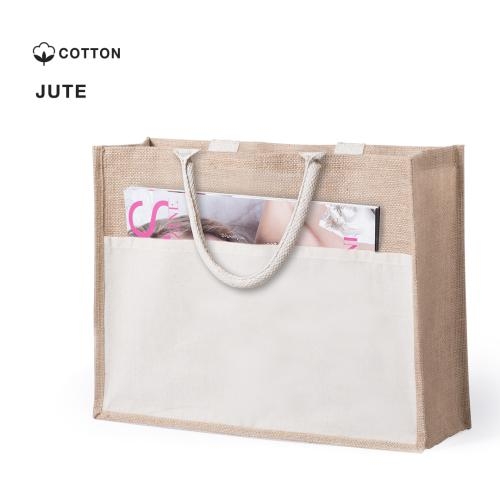 Jute tas met katoenen vak naturel