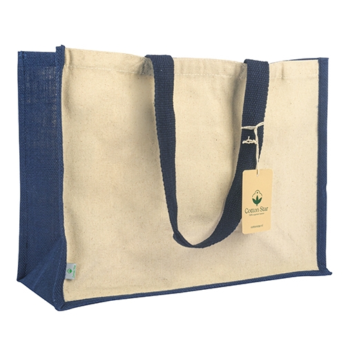 Jute shopper organisch katoen blauw