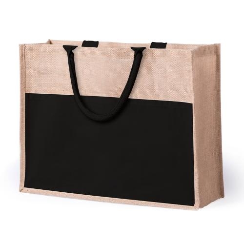 Jute tas met katoenen vak zwart